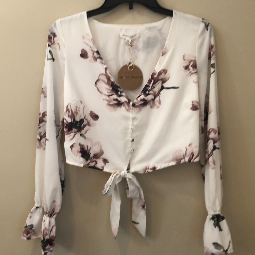 Floral print blouse top size XS cottage core lightweight cropped fairy-core Y2K